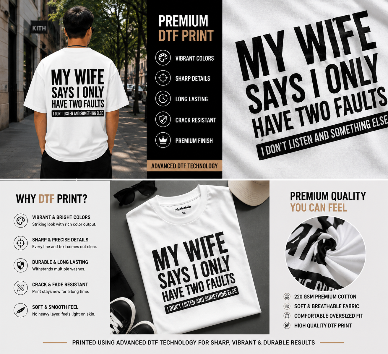 men's oversized t shirt – my wife says i only have two faults print