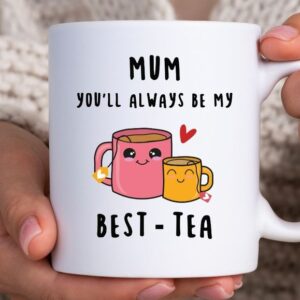 Best Tea Mom printed ceramic coffee mug with cute tea cup design