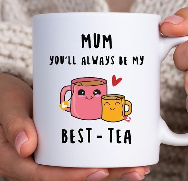 Best Tea Mom printed ceramic coffee mug with cute tea cup design