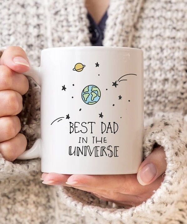 Best Dad printed ceramic coffee mug gift for father with universe theme design