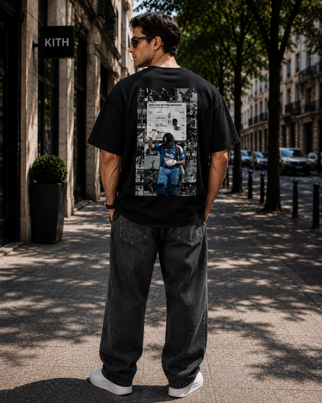 Men Black Oversized T Shirt | Rohit Sharma Graphic Front & Back Print