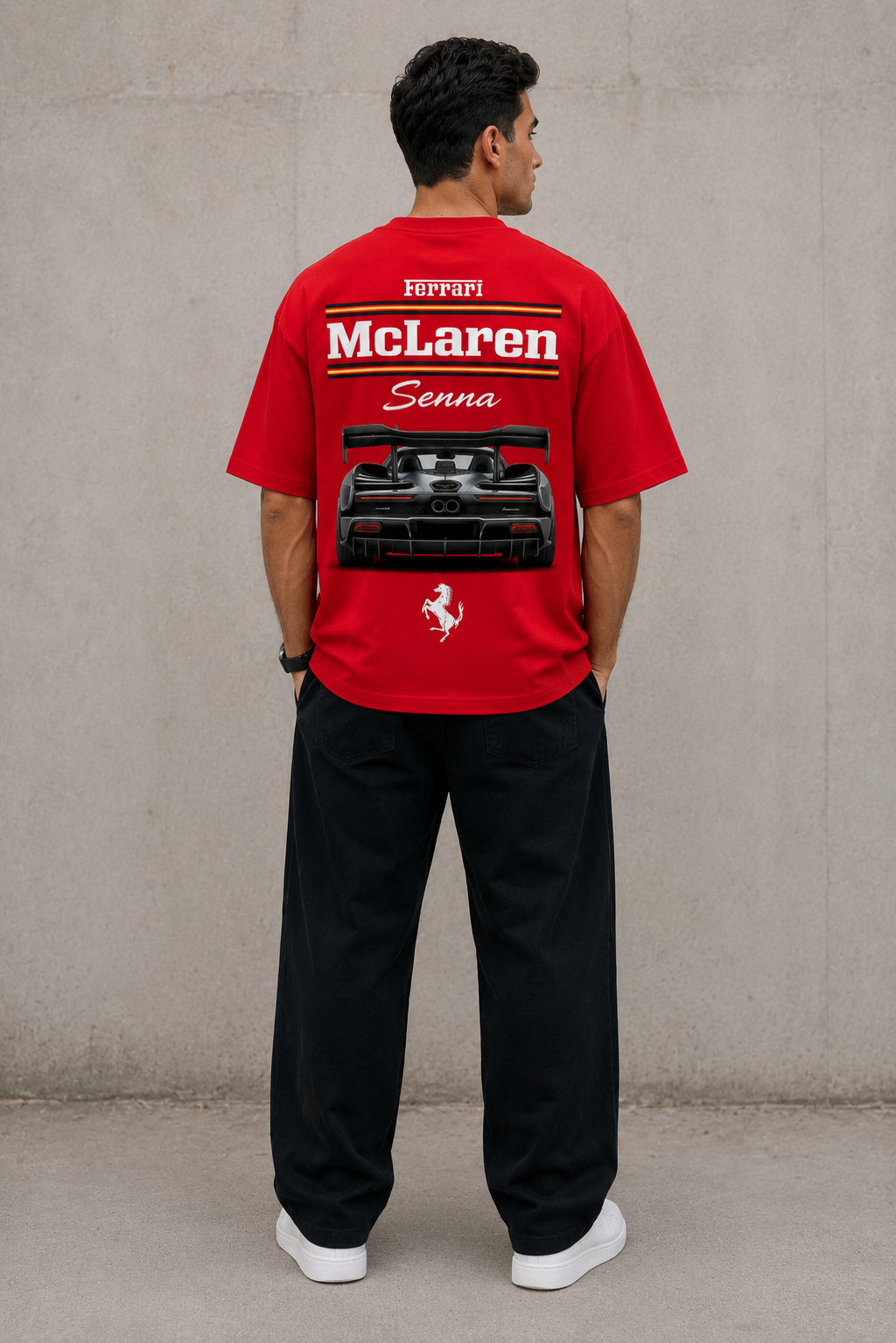 Red Racing Car Oversized T Shirt for Men | Motorsport Graphic Streetwear Half Sleeve Tee