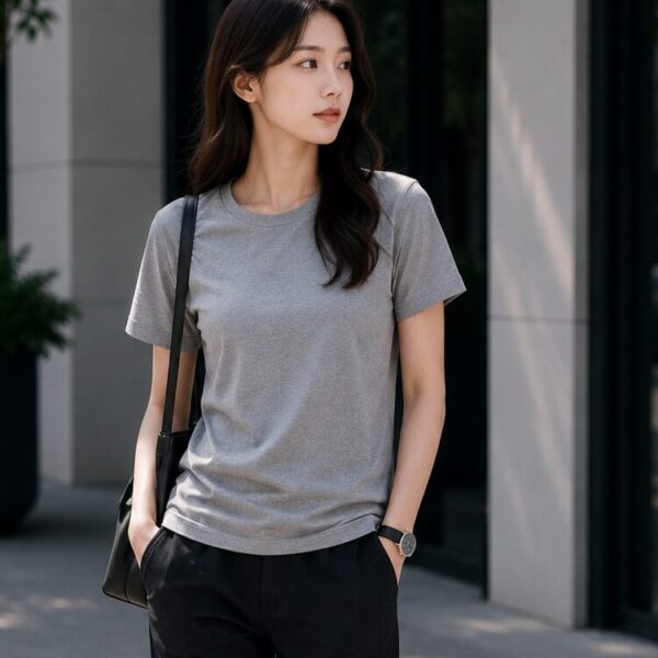 Grey T Shirt for Women | Plain Solid Casual Cotton Regular Fit Tee