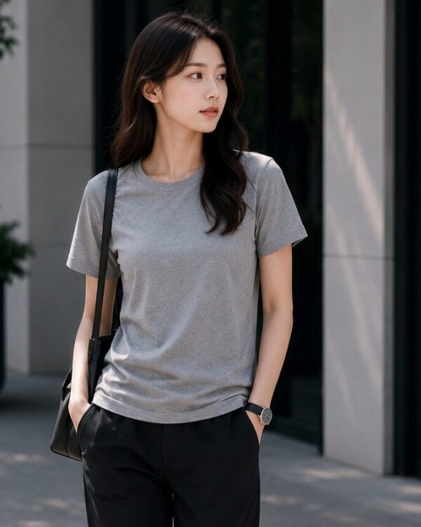 Grey T Shirt for Women | Plain Solid Casual Cotton Regular Fit Tee