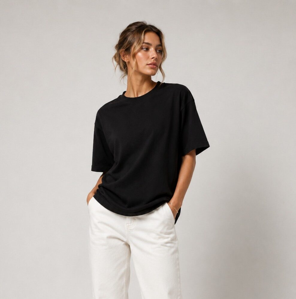 Black Oversized T Shirt for Women | Premium Cotton Loose Fit Half Sleeve Casual Basic Tee