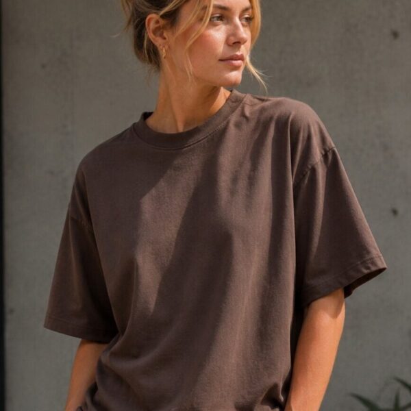 Brown Oversized T Shirt for Women | Premium Cotton Loose Fit Half Sleeve Casual Basic Tee