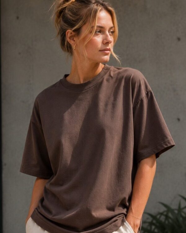 Brown Oversized T Shirt for Women | Premium Cotton Loose Fit Half Sleeve Casual Basic Tee