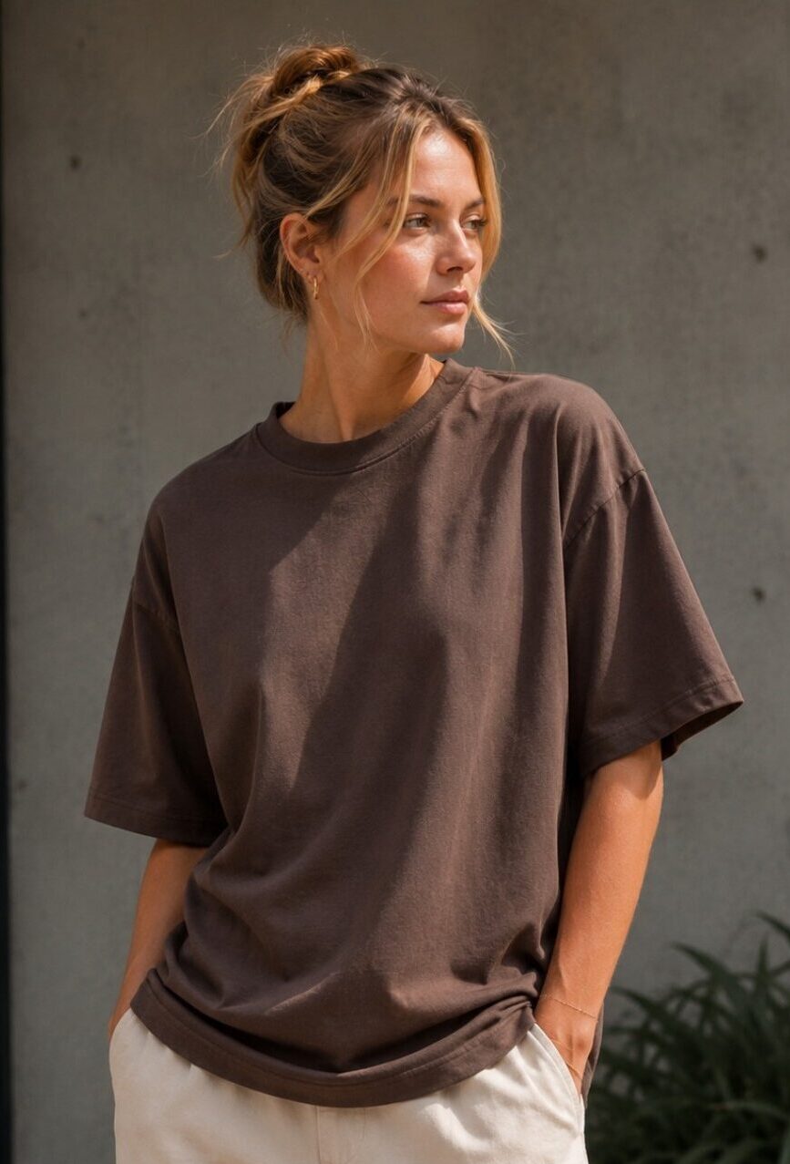 Brown Oversized T Shirt for Women | Premium Cotton Loose Fit Half Sleeve Casual Basic Tee