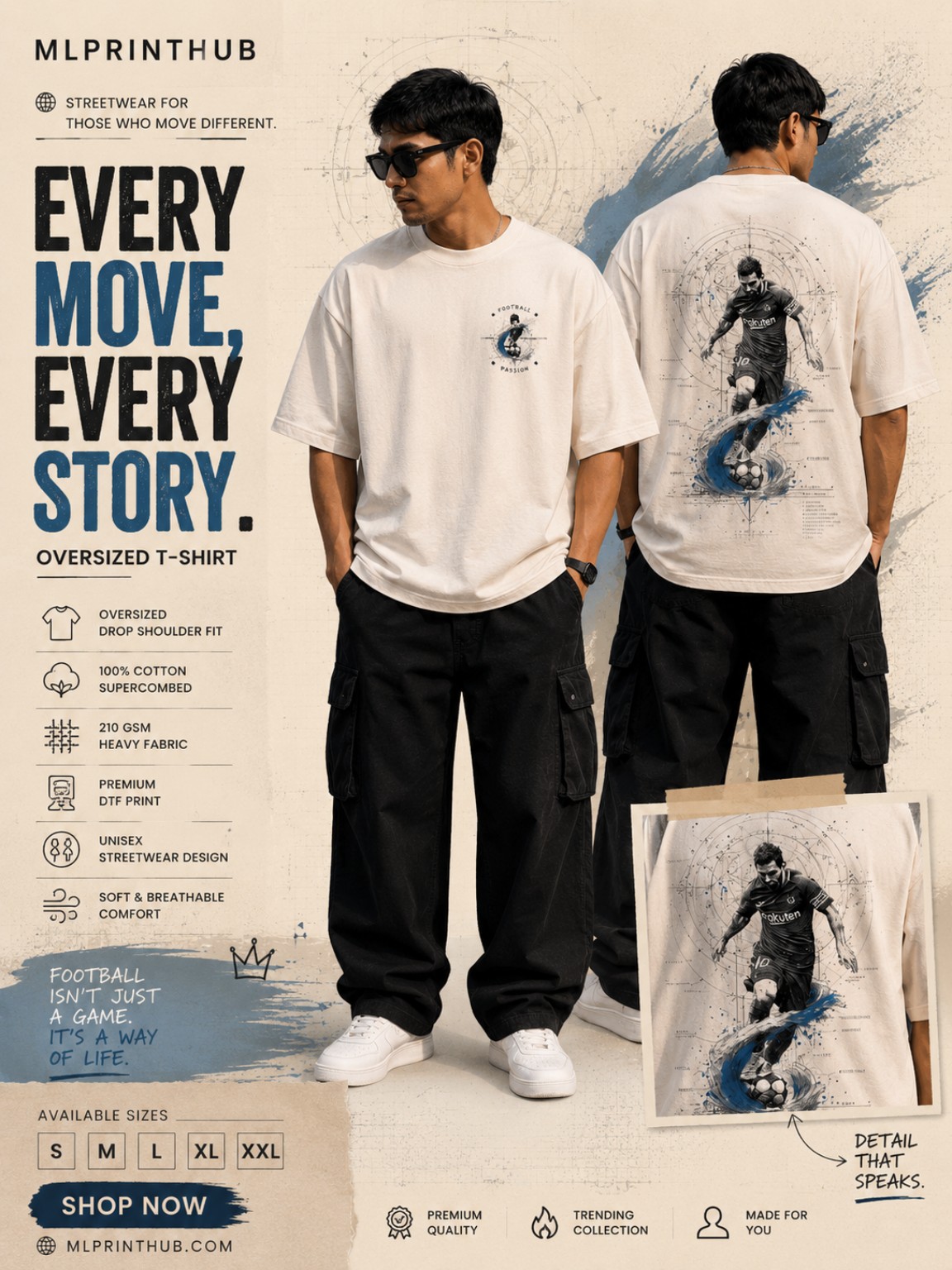 Football Oversized T Shirt for Men | Soccer Graphic Printed Streetwear Cotton Tee