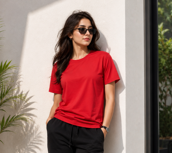 red regular fit t shirt for women | 180 gsm bio wash round neck cotton t shirt