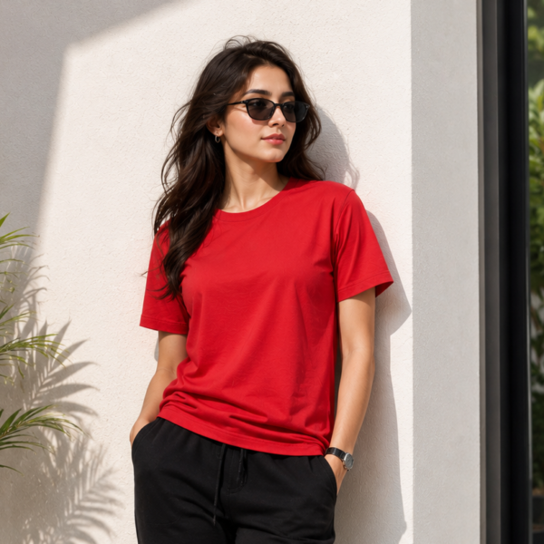 red regular fit t shirt for women | 180 gsm bio wash round neck cotton t shirt