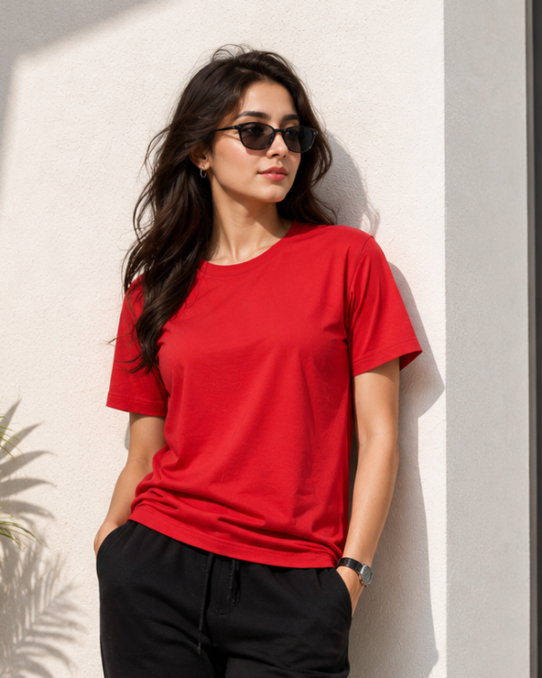red regular fit t shirt for women | 180 gsm bio wash round neck cotton t shirt
