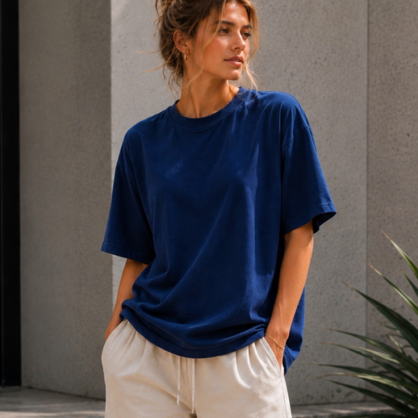 Navy Blue Oversized T Shirt for Women | Premium Cotton Loose Fit Half Sleeve Casual Basic Tee