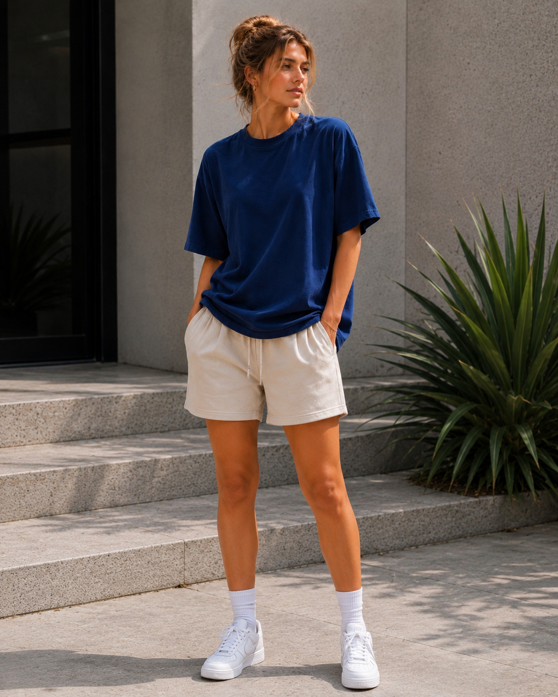 Navy Blue Oversized T Shirt for Women | Premium Cotton Loose Fit Half Sleeve Casual Basic Tee