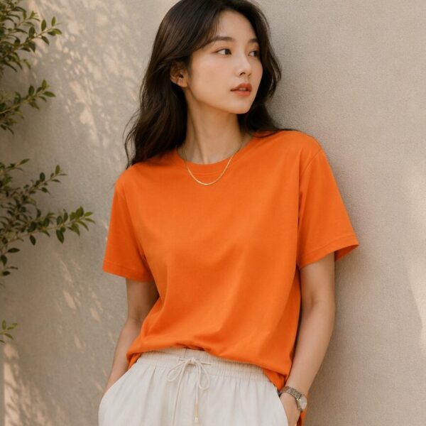 Orange T Shirt for Women | Plain Solid Casual Cotton Regular Fit Tee