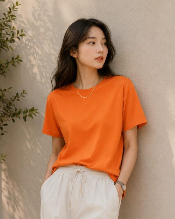 Orange T Shirt for Women | Plain Solid Casual Cotton Regular Fit Tee