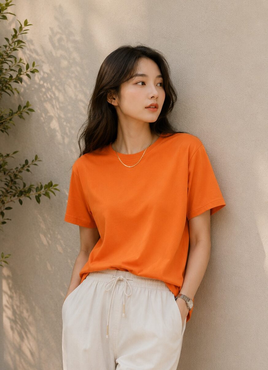 Orange T Shirt for Women | Plain Solid Casual Cotton Regular Fit Tee