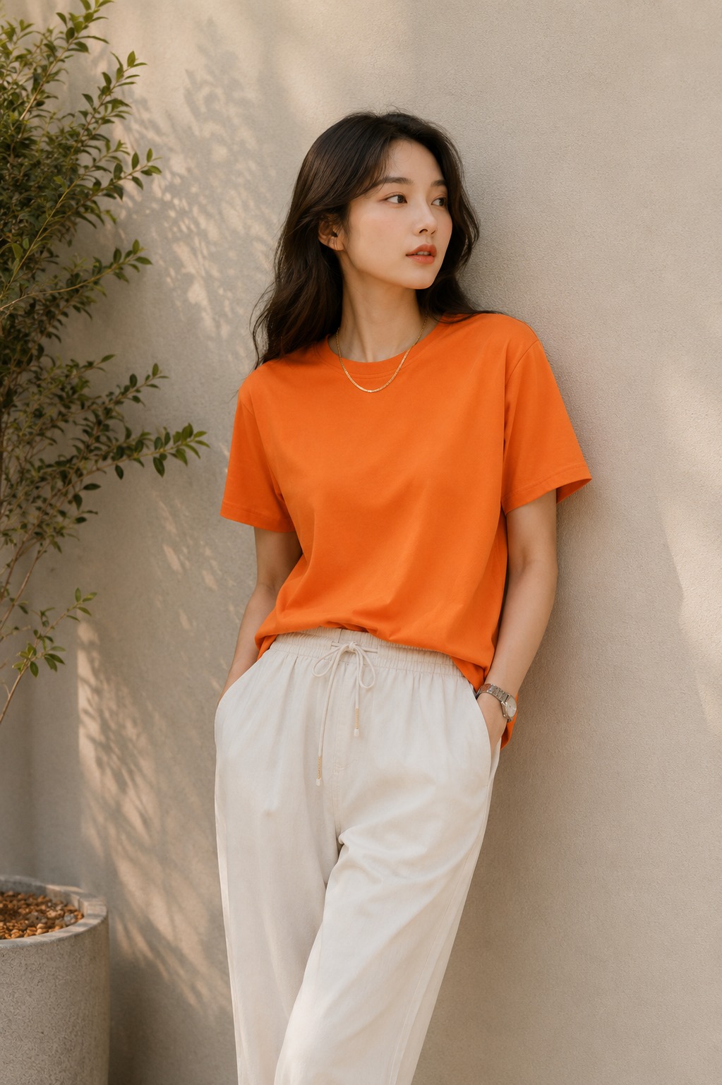 Orange T Shirt for Women | Plain Solid Casual Cotton Regular Fit Tee