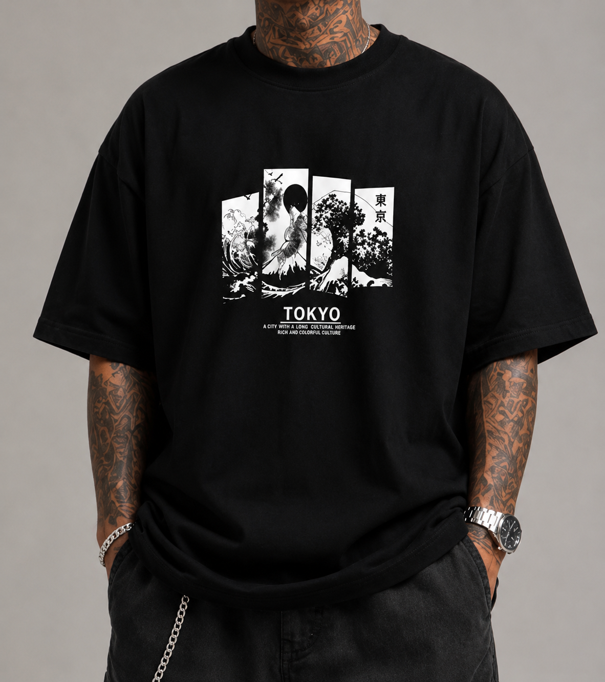Tokyo Oversized T-Shirt for Men | Japanese Streetwear Back Print Graphic Tee