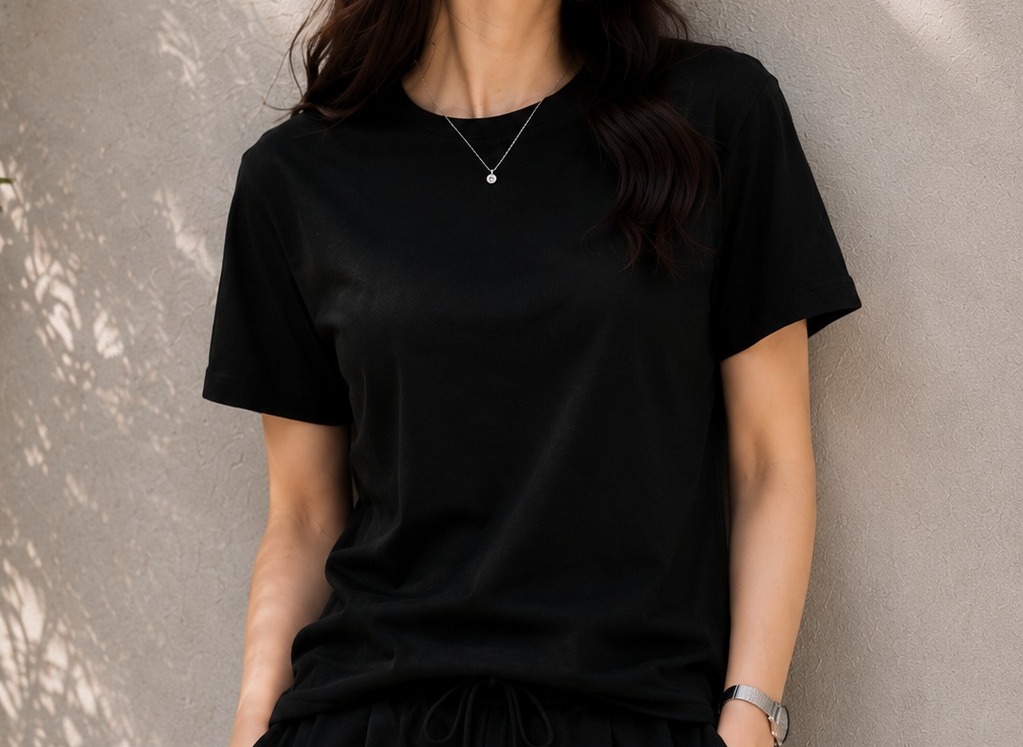 Black Regular Fit T-Shirt for Women | 180 GSM Bio Wash Round Neck Cotton T-Shirt
