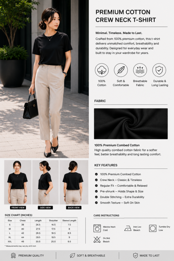 black regular fit t shirt for women | 180 gsm bio wash round neck cotton t shirt