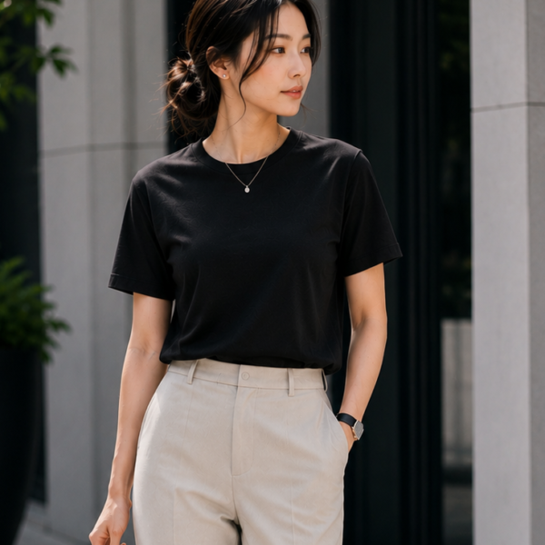 black regular fit t shirt for women | 180 gsm bio wash round neck cotton t shirt