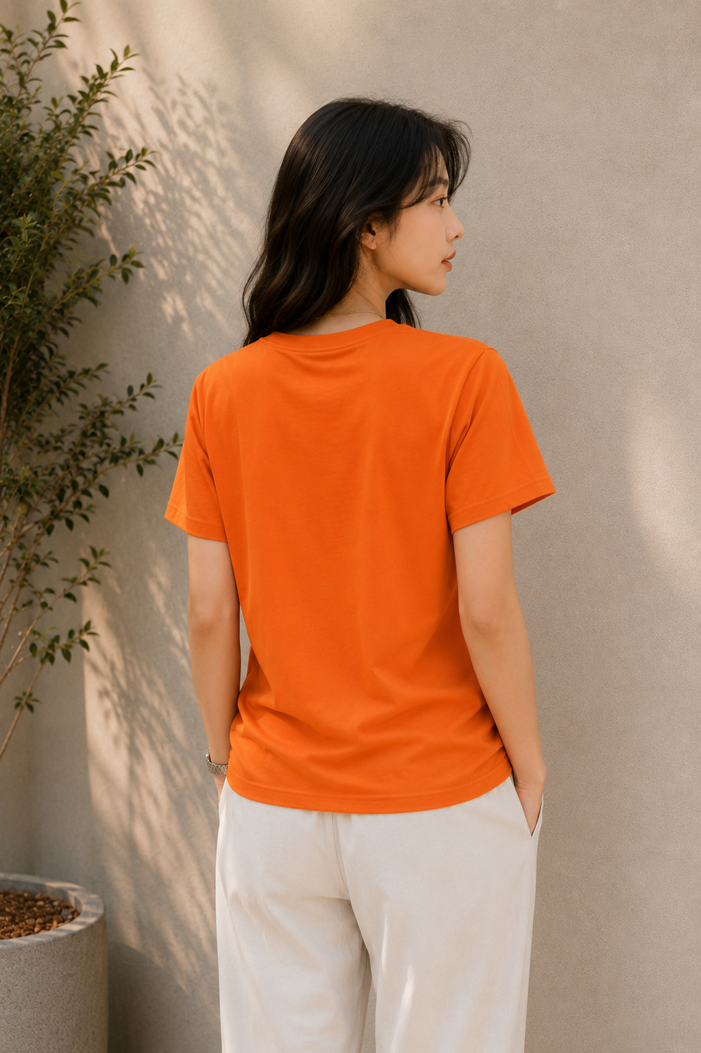 Orange T Shirt for Women | Plain Solid Casual Cotton Regular Fit Tee