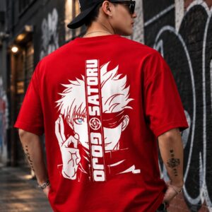 gojo satoru anime oversized t shirt for men | jujutsu kaisen back print graphic tee