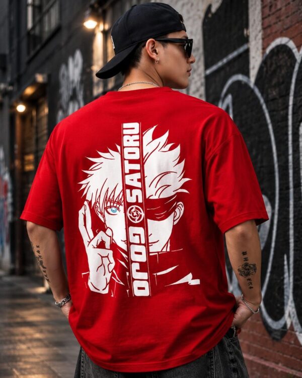gojo satoru anime oversized t shirt for men | jujutsu kaisen back print graphic tee