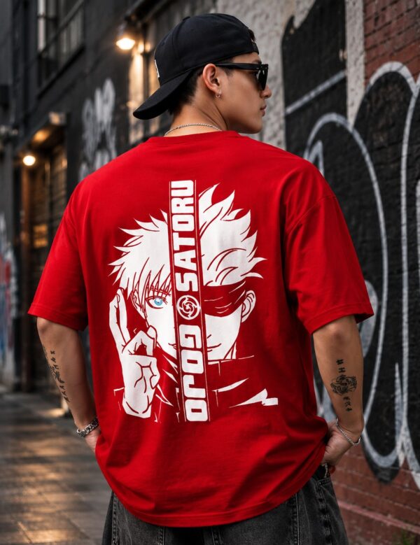 gojo satoru anime oversized t shirt for men | jujutsu kaisen back print graphic tee