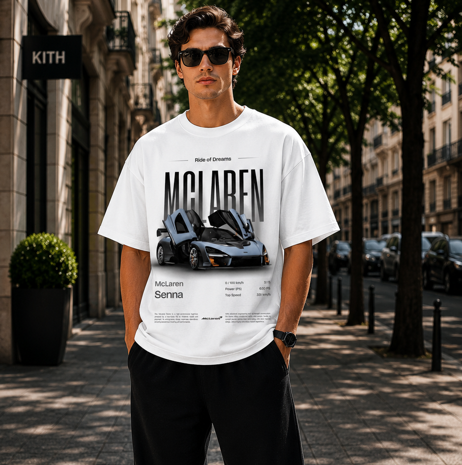 McLaren Senna Oversized T Shirt for Men | Supercar Graphic Printed Streetwear Tee