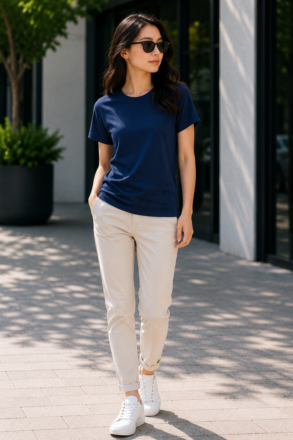 Navy Blue T Shirt for Women | Plain Solid Casual Cotton Regular Fit Tee
