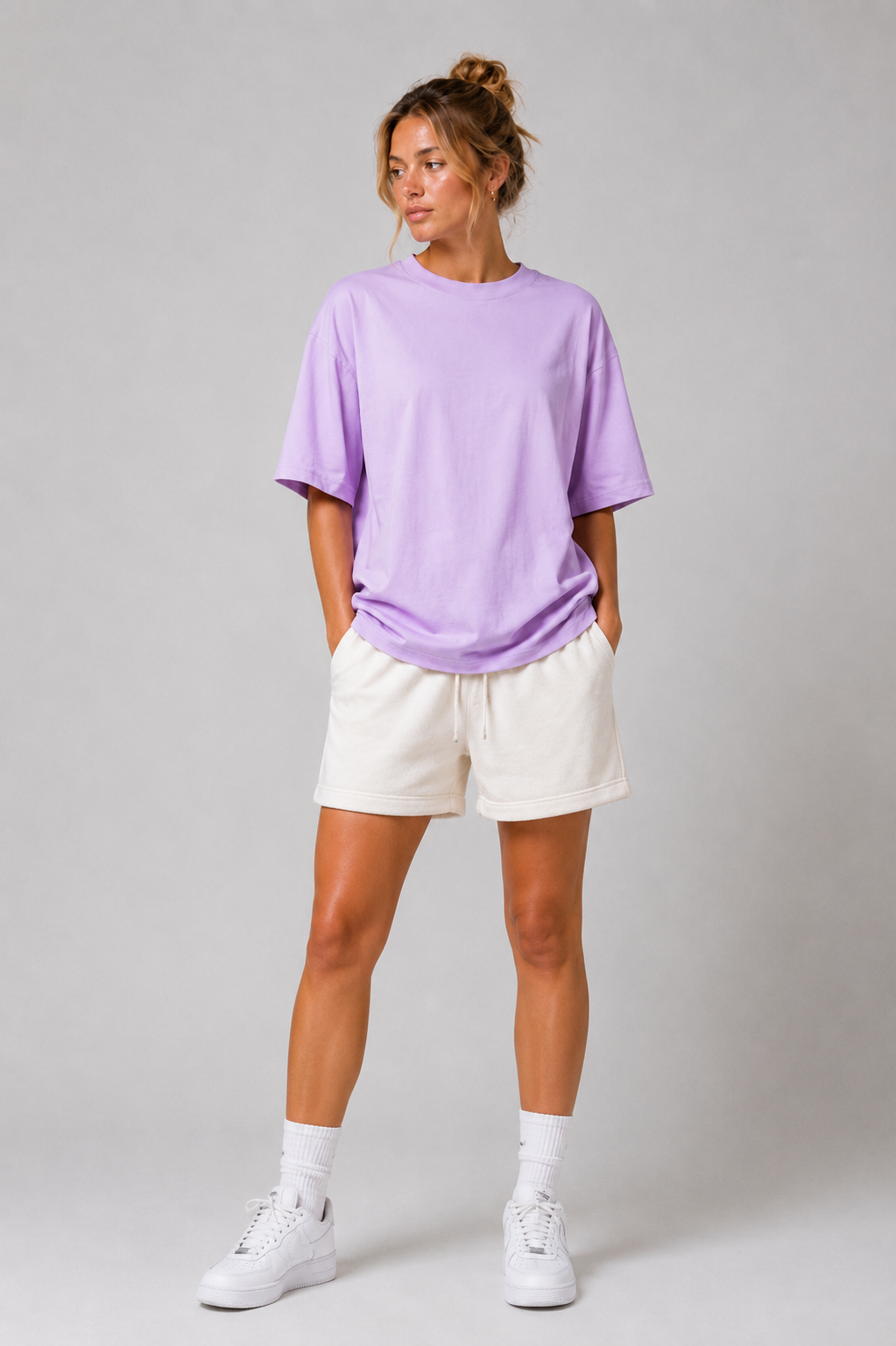 Lavender Oversized T Shirt for Women | Premium Cotton Loose Fit Half Sleeve Casual Basic Tee