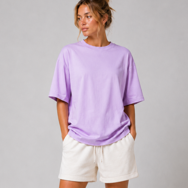 Lavender Oversized T Shirt for Women | Premium Cotton Loose Fit Half Sleeve Casual Basic Tee