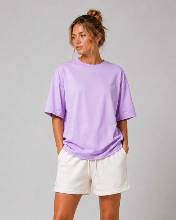 Lavender Oversized T Shirt for Women | Premium Cotton Loose Fit Half Sleeve Casual Basic Tee