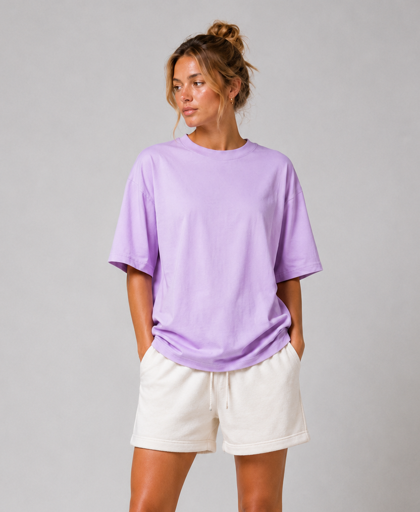 Lavender Oversized T Shirt for Women | Premium Cotton Loose Fit Half Sleeve Casual Basic Tee