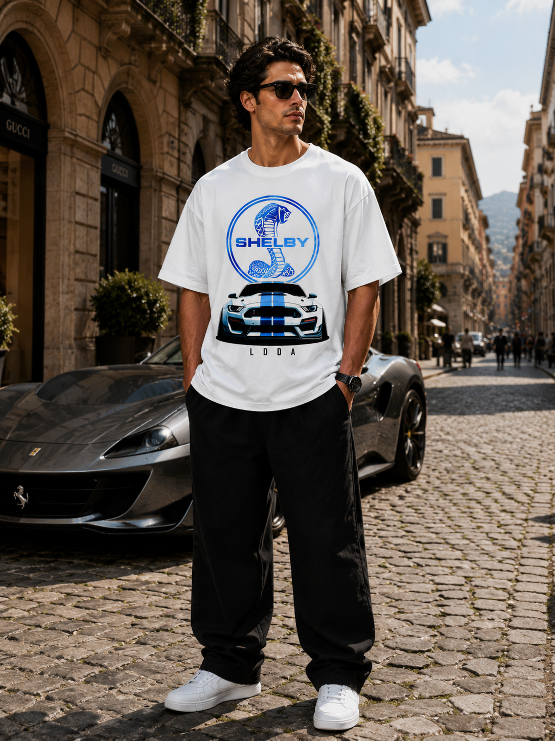 Shelby Cobra Car Oversized T Shirt for Men | Mustang Sports Car Graphic Printed Streetwear Tee
