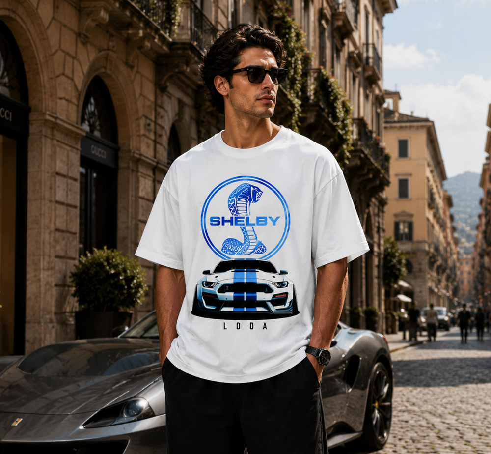 Shelby Cobra Car Oversized T Shirt for Men | Mustang Sports Car Graphic Printed Streetwear Tee