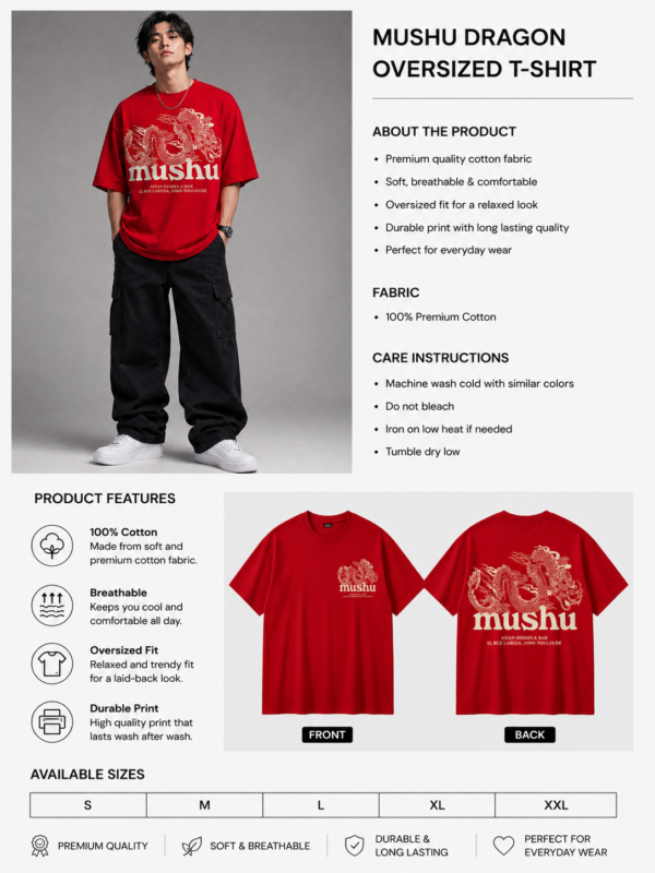 mushu dragon oversized t shirt for men | japanese streetwear graphic printed tee
