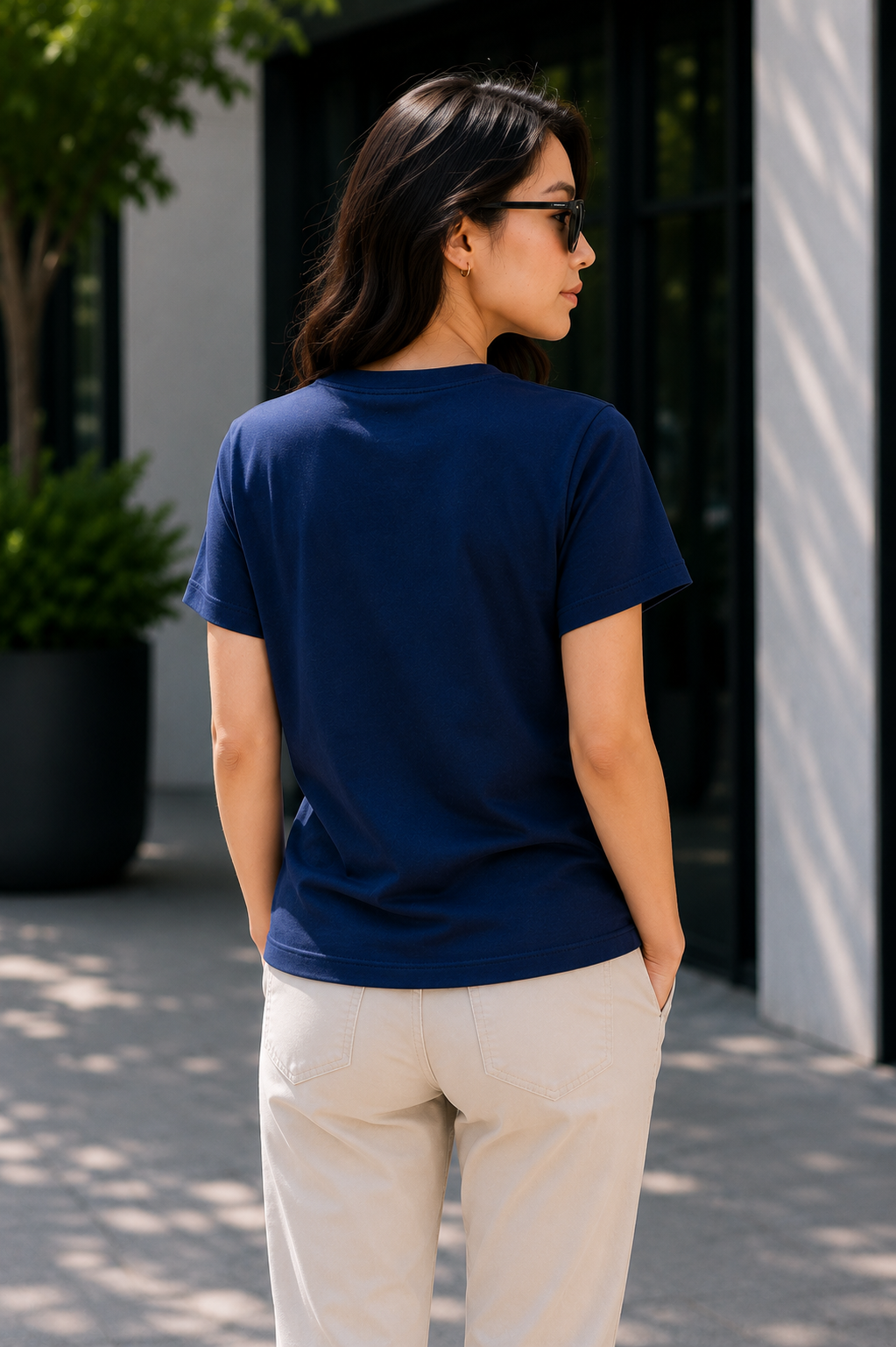 Navy Blue T Shirt for Women | Plain Solid Casual Cotton Regular Fit Tee