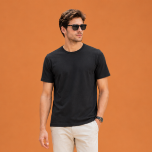 black regular fit t shirt for men | 180 gsm bio wash round neck cotton t shirt