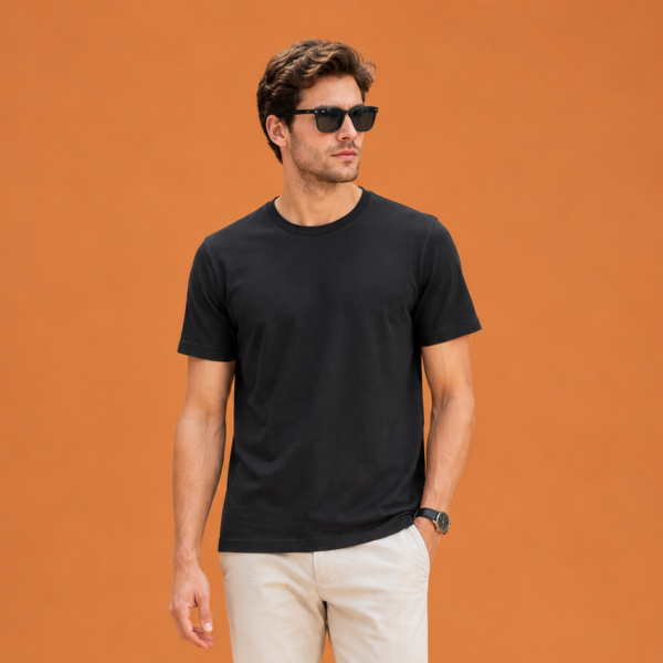 black regular fit t shirt for men | 180 gsm bio wash round neck cotton t shirt