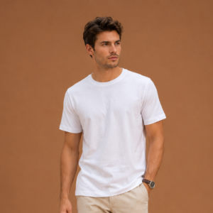 white regular fit t shirt for men | 180 gsm bio wash round neck cotton t shirt