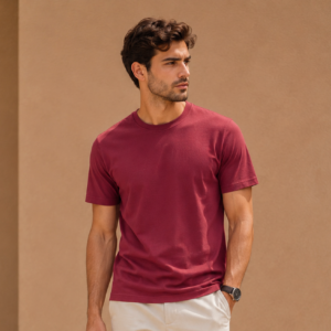 maroon regular fit t shirt for men | 180 gsm bio wash round neck cotton t shirt