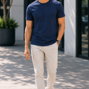 navy blue regular fit t shirt for men | 180 gsm bio wash round neck cotton t shirt