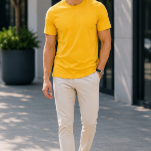 mustard yellow regular fit t shirt for men | 180 gsm bio wash round neck cotton t shirt