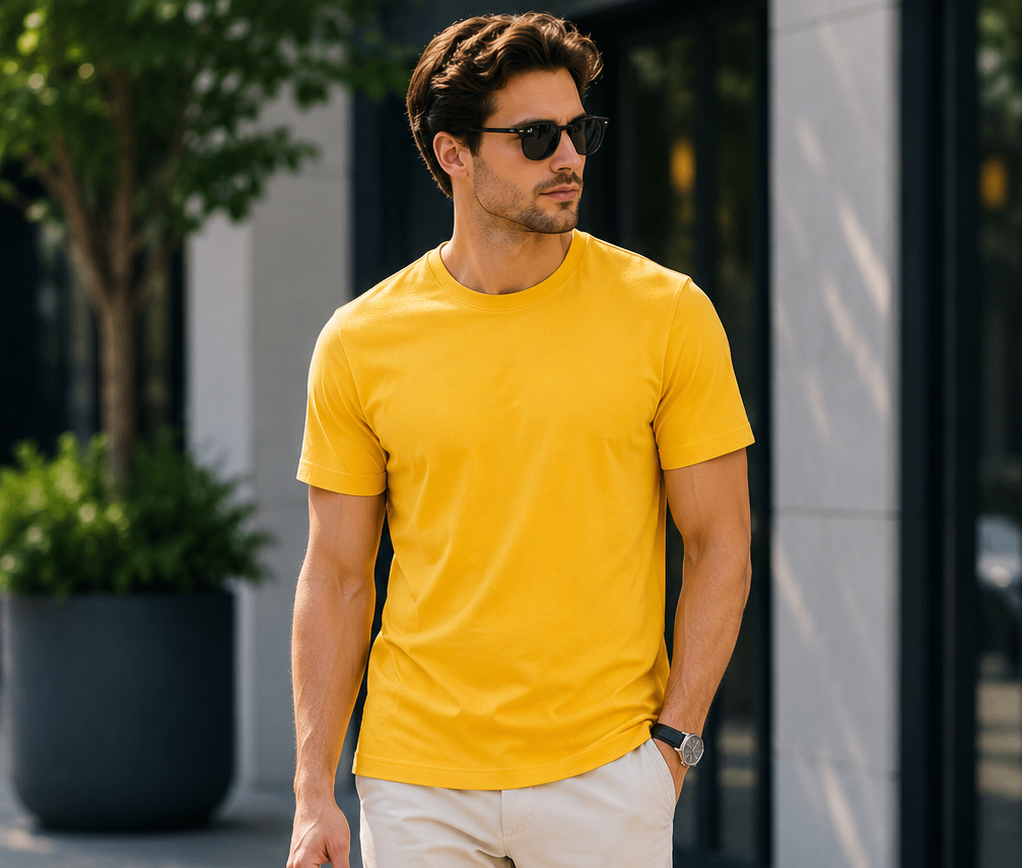 mustard yellow regular fit t shirt for men | 180 gsm bio wash round neck cotton t shirt mustard yellow regular fit t shirt for men | 180 gsm bio wash round neck cotton t shirt