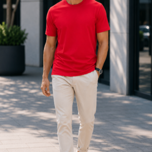 red regular fit t shirt for men | 180 gsm bio wash round neck cotton t shirt