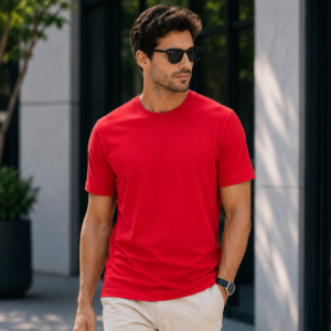 red regular fit t shirt for men | 180 gsm bio wash round neck cotton t shirt