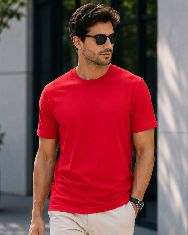 red regular fit t shirt for men | 180 gsm bio wash round neck cotton t shirt